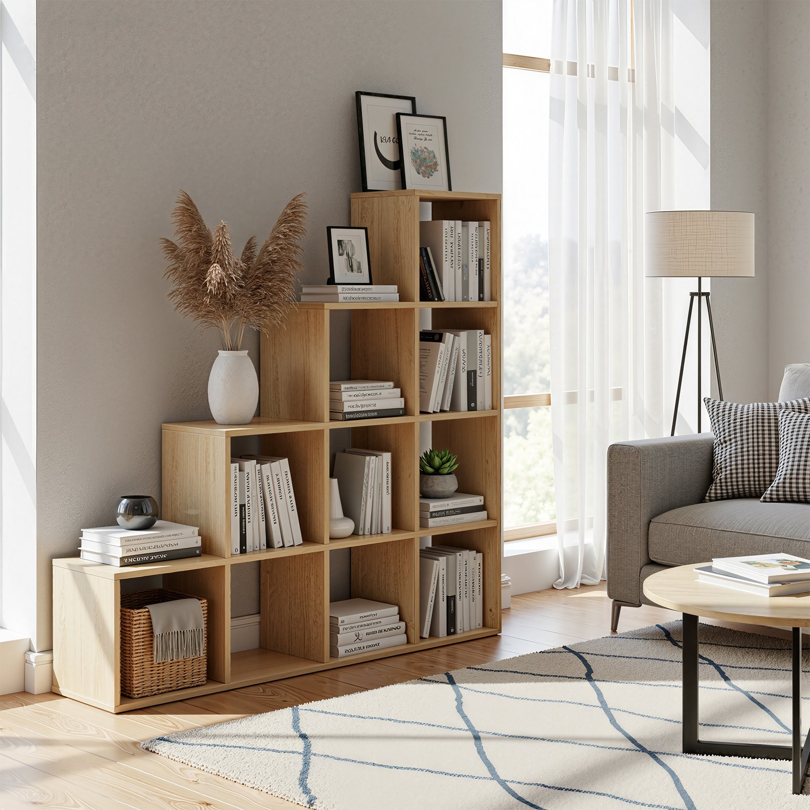 Laiptuota knygų lentyna su atvirais skyriais, šviesiai ruda 4 Laiptuota knygų lentyna su atvirais skyriais, šviesiai ruda 4