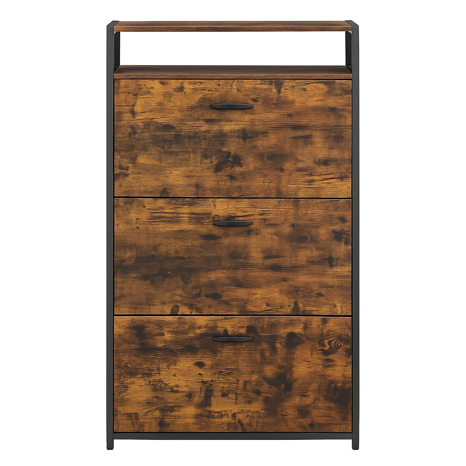 Spintelė batams su 3 atverčiamais stalčiais, industrinė ruda, 80 × 130 cm Spintelė batams su 3 atverčiamais stalčiais, industrinė ruda, 80 × 130 cm Akcija