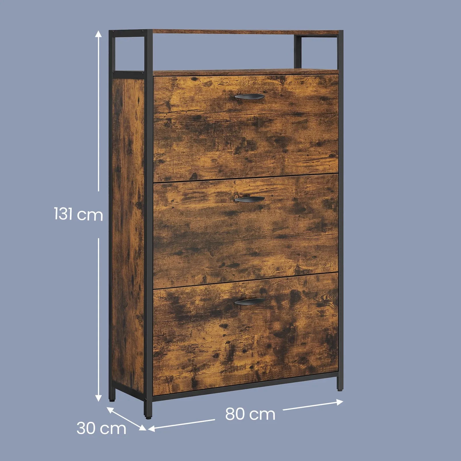 Spintelė batams su 3 atverčiamais stalčiais, industrinė ruda, 80 × 130 cm Spintelė batams su 3 atverčiamais stalčiais, industrinė ruda, 80 × 130 cm Akcija