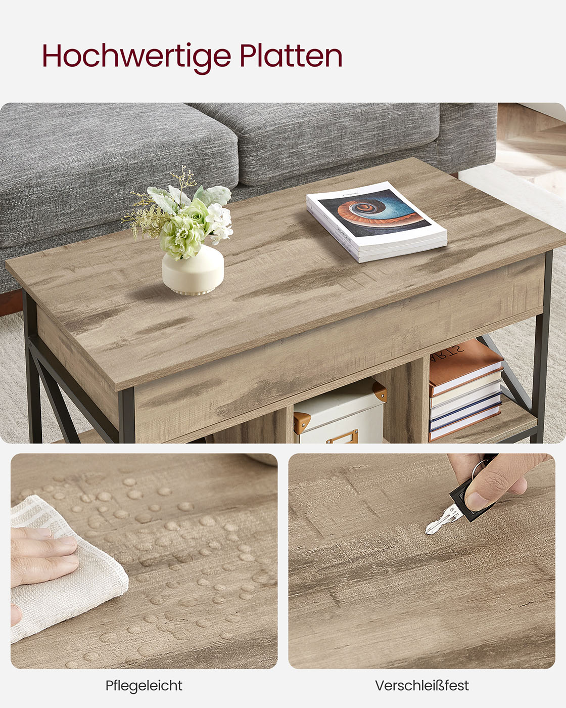 Kavos staliukas pakeliamu stalviršiu ir atviromis lentynomis, šviesiai rudas 7 Kavos staliukas pakeliamu stalviršiu ir atviromis lentynomis, šviesiai rudas 7