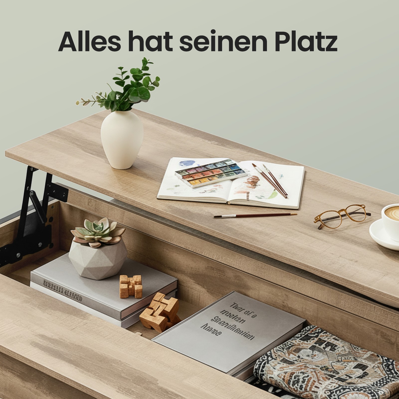 Reguliuojamo aukščio kavos staliukas su atvira ir paslėpta saugykla, rusvas 7 Reguliuojamo aukščio kavos staliukas su atvira ir paslėpta saugykla, rusvas 7