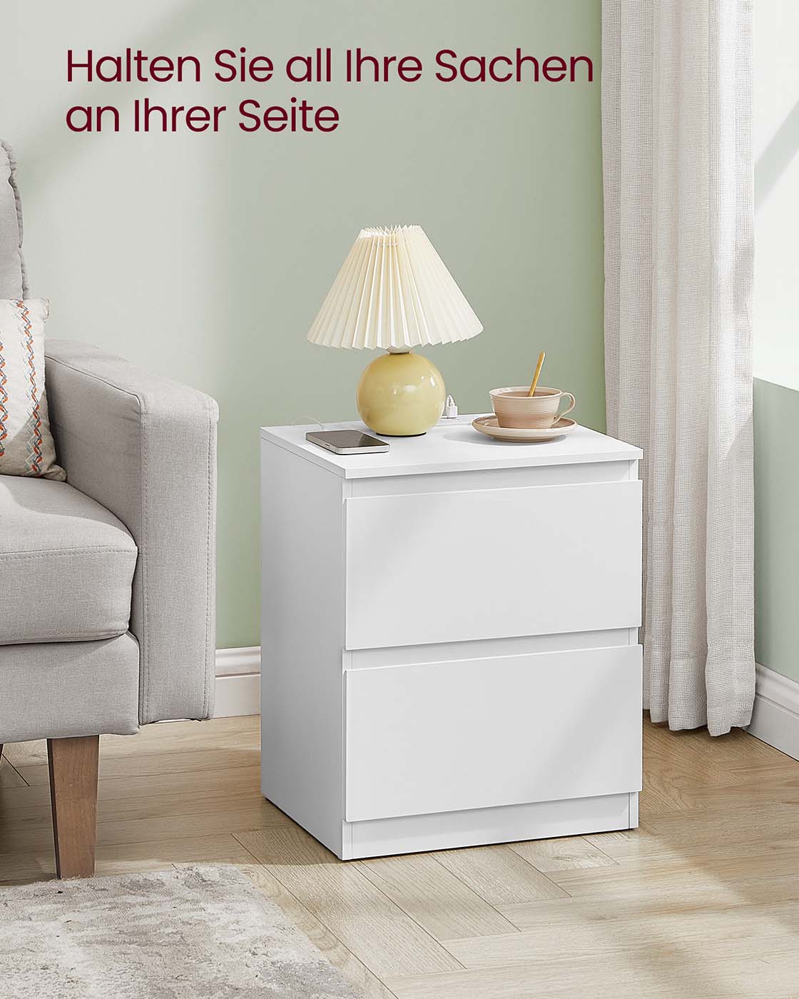 Naktinių staliukų komplektas, 2 vnt. su stalčiais, baltos spalvos 5 Naktinių staliukų komplektas, 2 vnt. su stalčiais, baltos spalvos 5