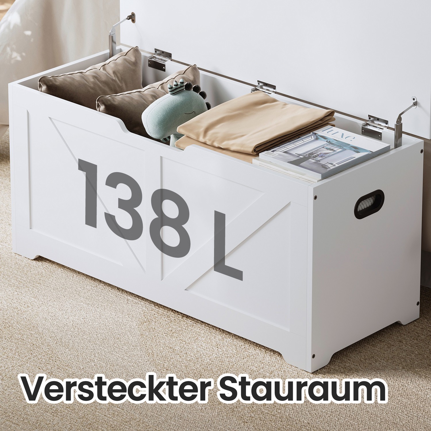 Batų suolas su daiktadėže prieškambariui, matinės baltos spalvos 3 Batų suolas su daiktadėže prieškambariui, matinės baltos spalvos 3