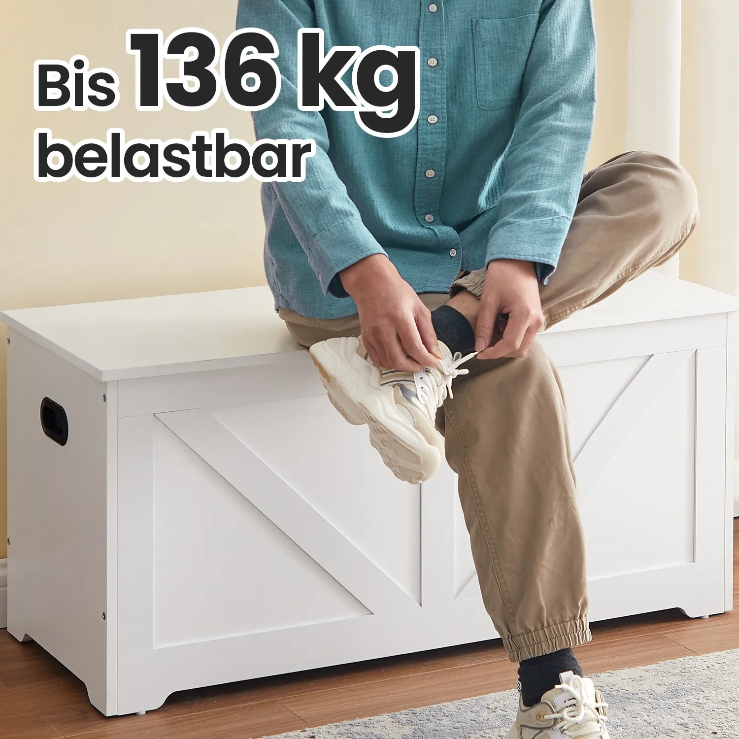 Batų suolas su daiktadėže prieškambariui, matinės baltos spalvos Batų suolas su daiktadėže prieškambariui, matinės baltos spalvos Batų spintelės
