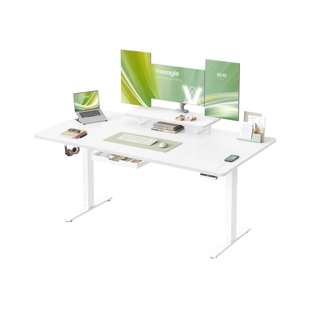 Elektrinis stalas su monitoriaus stovu ir stalčiumi, 160 × 80 cm, baltas Elektrinis stalas su monitoriaus stovu ir stalčiumi, 160 × 80 cm, baltas Biuras