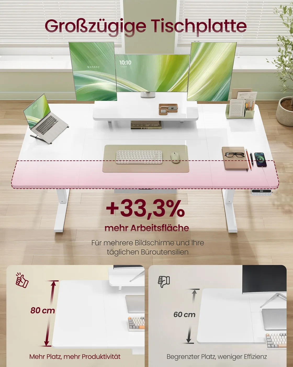 Elektrinis stalas su monitoriaus stovu ir stalčiumi, 160 × 80 cm, baltas Elektrinis stalas su monitoriaus stovu ir stalčiumi, 160 × 80 cm, baltas Biuras