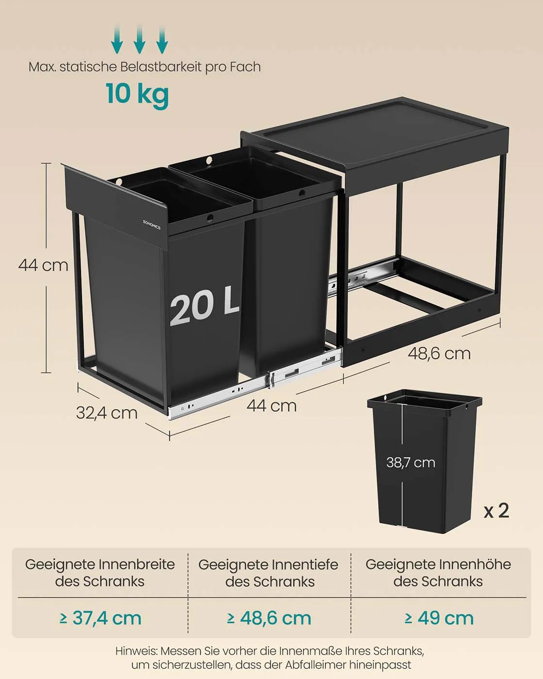 Įmontuojama šiukšliadėžė su 2 skyriais ir ištraukiama sistema Įmontuojama šiukšliadėžė su 2 skyriais ir ištraukiama sistema Šiukšliadėžės