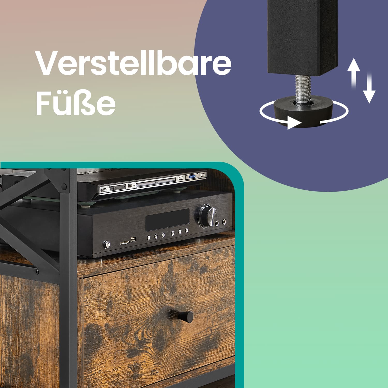 Televizoriaus staliukas 120 cm pločio, industrinio stiliaus, su stalčiais 5 Televizoriaus staliukas 120 cm pločio, industrinio stiliaus, su stalčiais 5