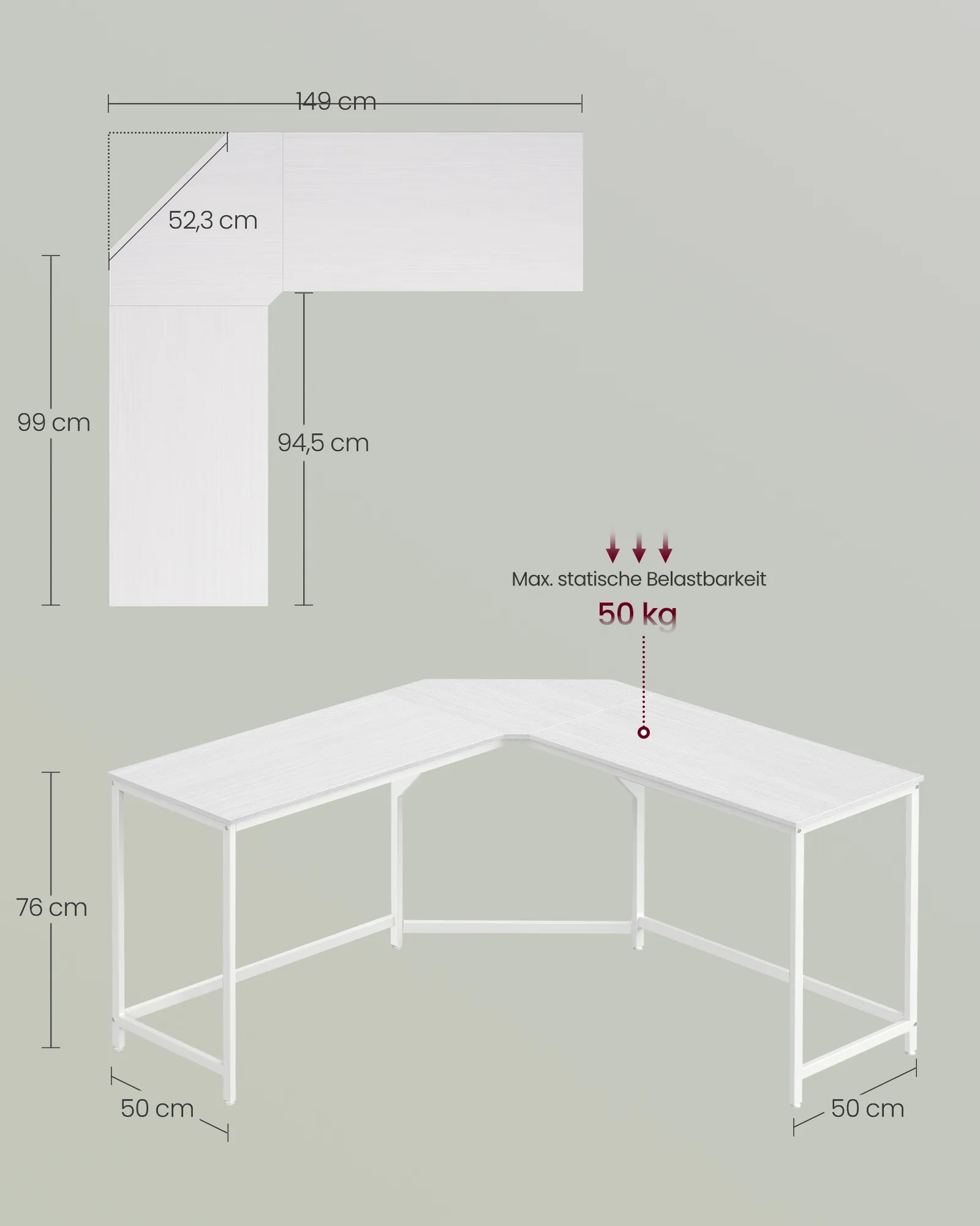 Kampinis baltas rašomasis stalas, L formos, 149 x 149 cm Kampinis baltas rašomasis stalas, L formos, 149 x 149 cm Biuras