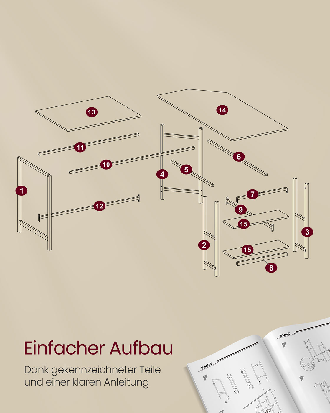 Kampinis rašomasis stalas 120 x 130 x 76 cm su 2 lentynomis, rudos–juodos spalvos 8 Kampinis rašomasis stalas 120 x 130 x 76 cm su 2 lentynomis, rudos–juodos spalvos 8