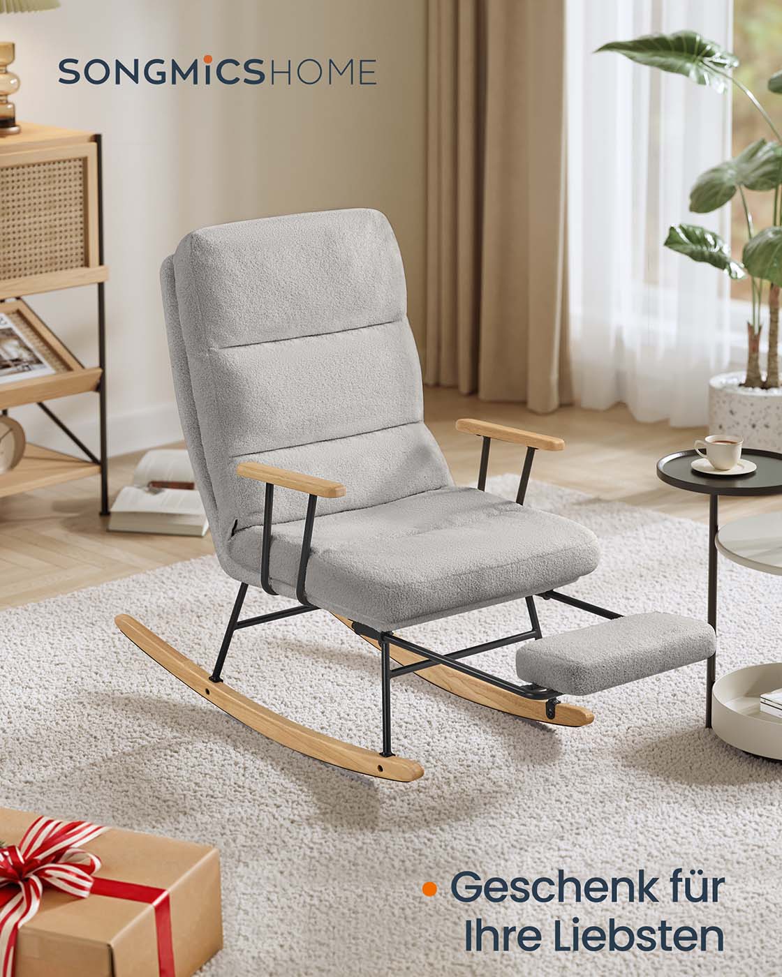 Reguliuojama supamoji kėdė su atrama kojoms, pilkos spalvos 2 Reguliuojama supamoji kėdė su atrama kojoms, pilkos spalvos 2