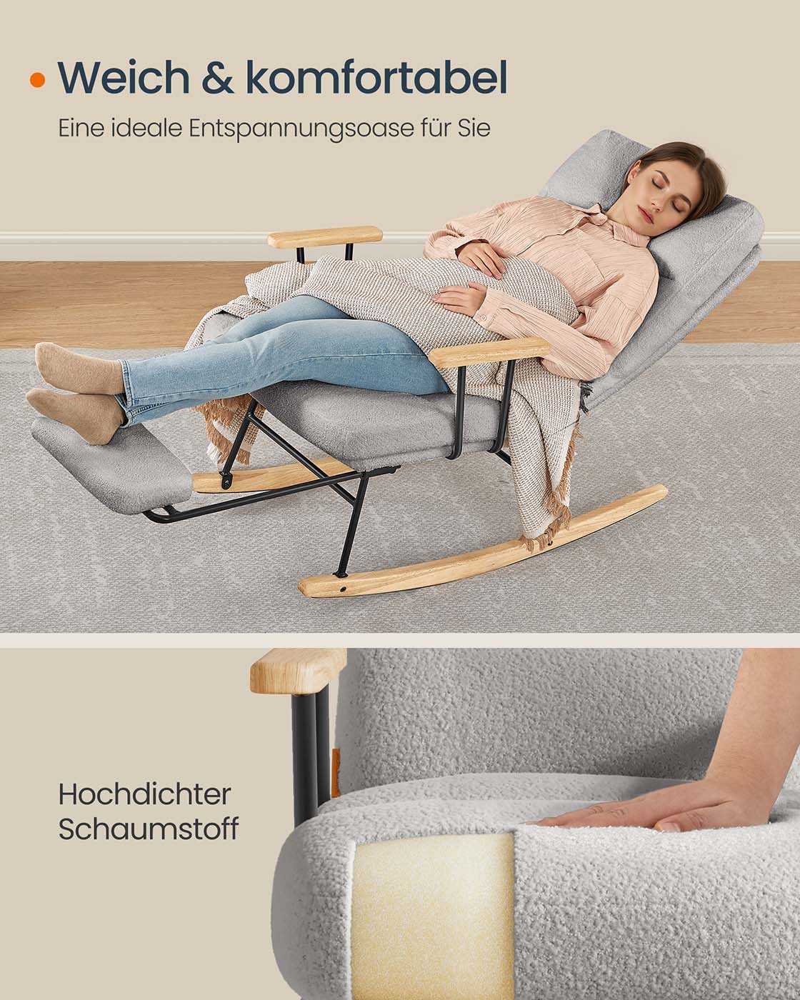 Reguliuojama supamoji kėdė su atrama kojoms, pilkos spalvos 5 Reguliuojama supamoji kėdė su atrama kojoms, pilkos spalvos 5