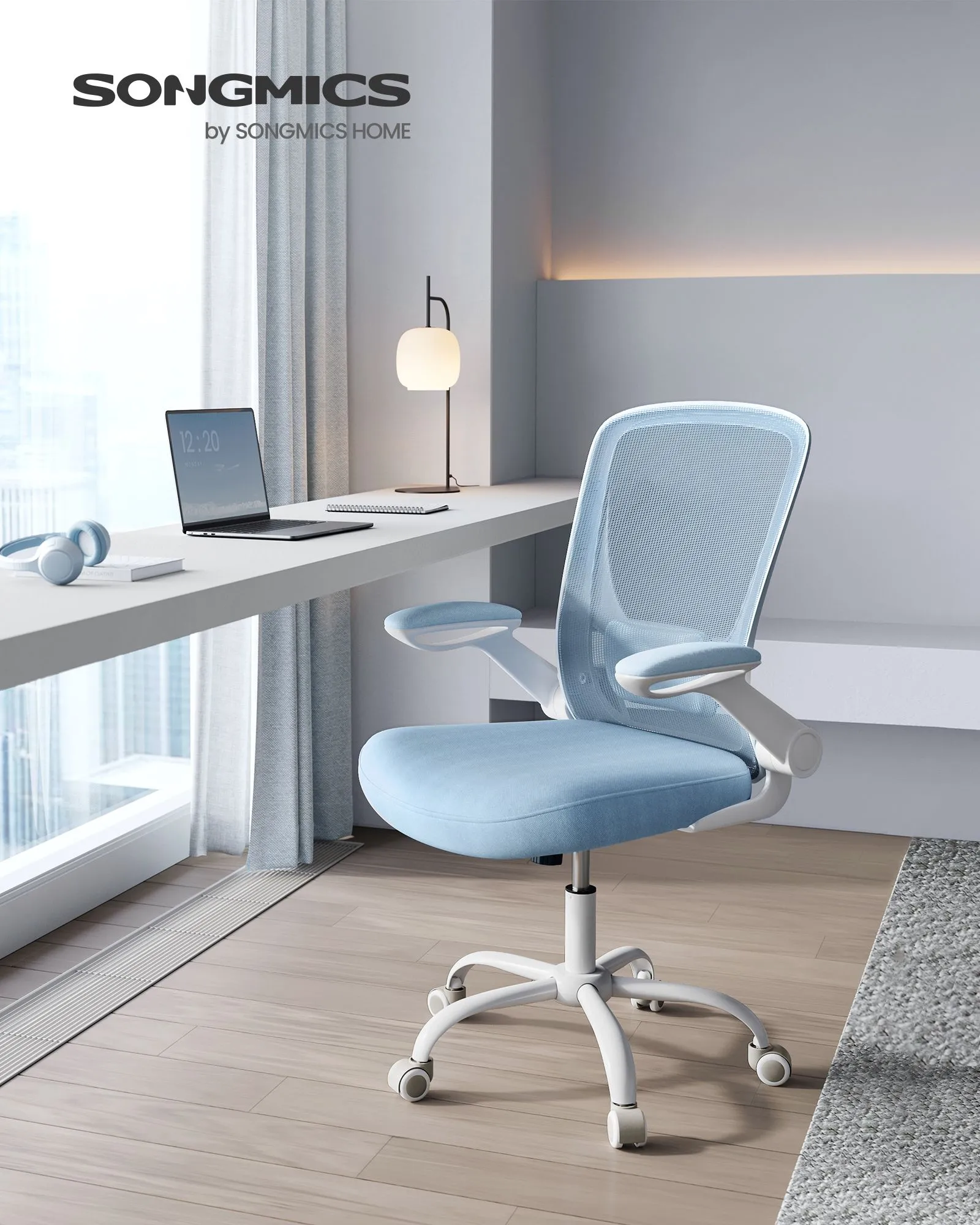 Ergonomiška biuro kėdė su tinkleliu ir sulankstomais porankiais, mėlyna Ergonomiška biuro kėdė su tinkleliu ir sulankstomais porankiais, mėlyna Akcija