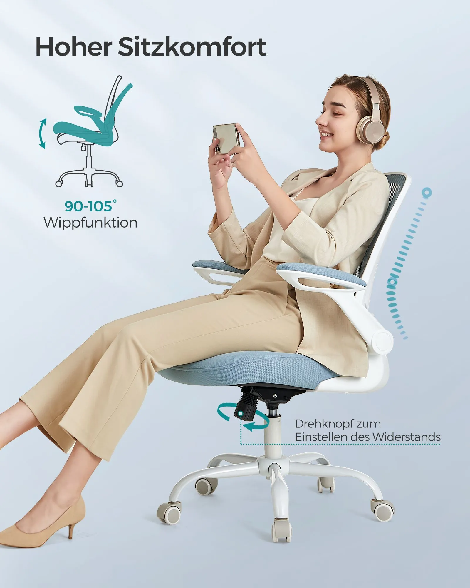 Ergonomiška biuro kėdė su tinkleliu ir sulankstomais porankiais, mėlyna Ergonomiška biuro kėdė su tinkleliu ir sulankstomais porankiais, mėlyna Akcija