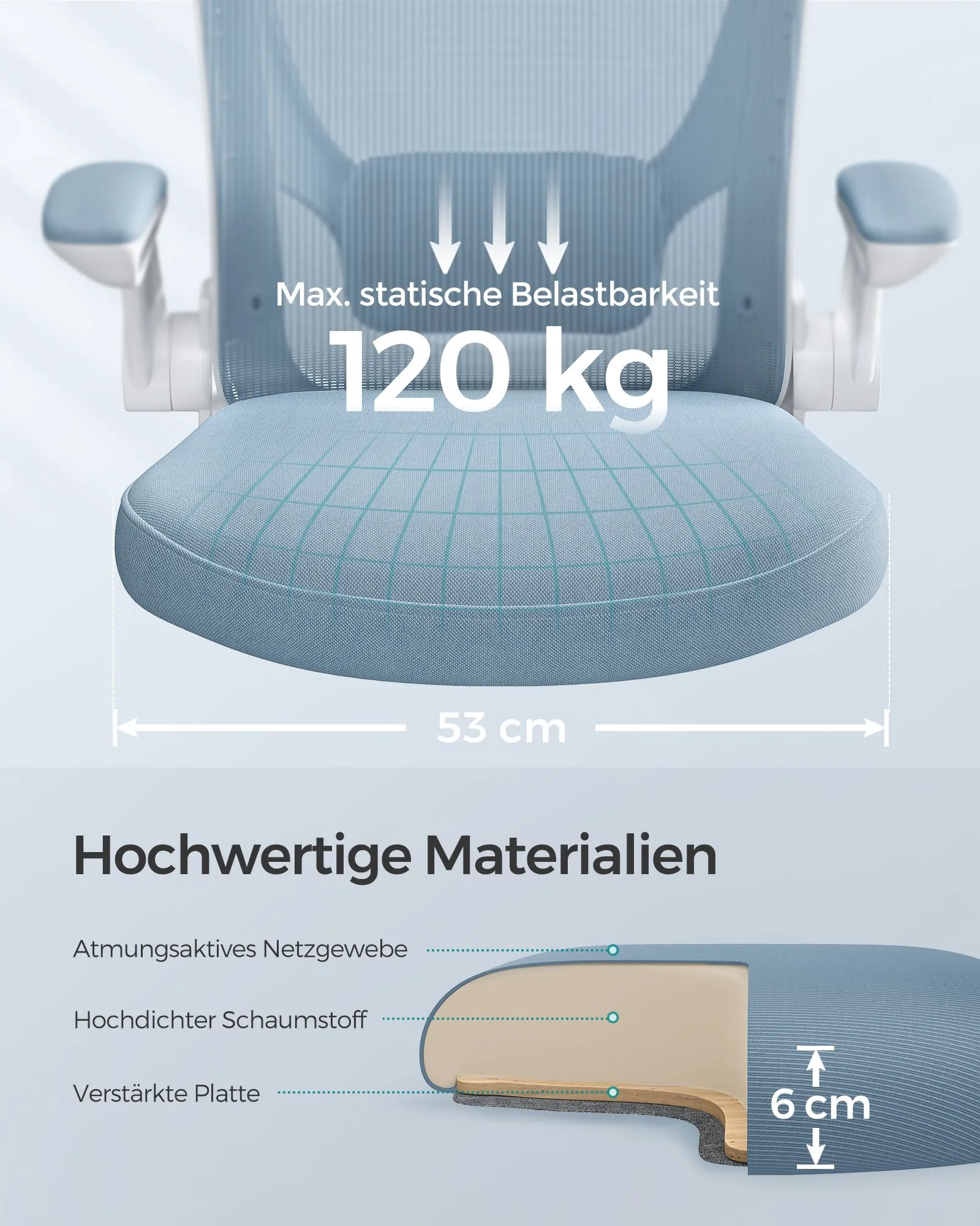 Ergonomiška biuro kėdė su tinkleliu ir sulankstomais porankiais, mėlyna Ergonomiška biuro kėdė su tinkleliu ir sulankstomais porankiais, mėlyna Akcija