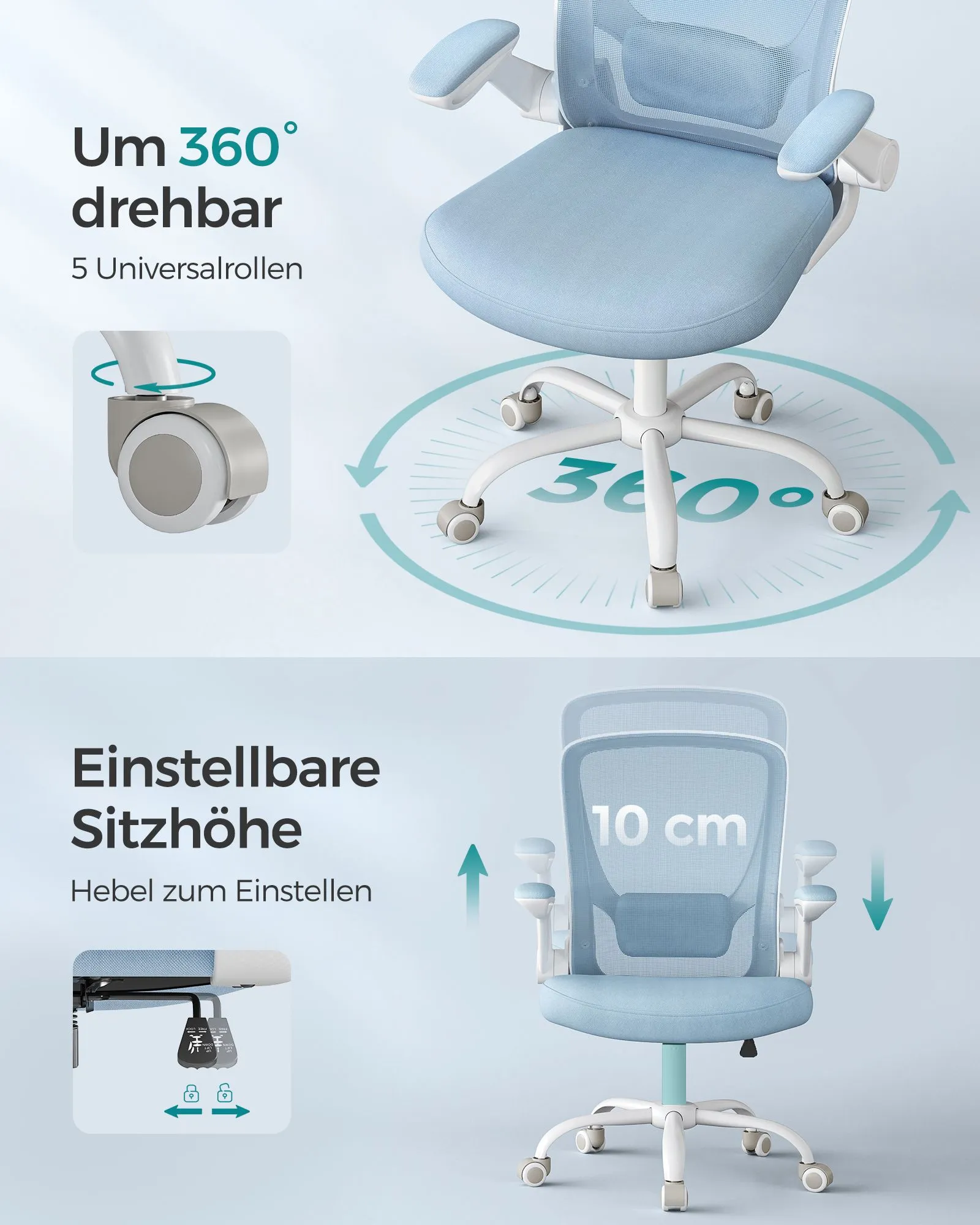 Ergonomiška biuro kėdė su tinkleliu ir sulankstomais porankiais, mėlyna Ergonomiška biuro kėdė su tinkleliu ir sulankstomais porankiais, mėlyna Akcija