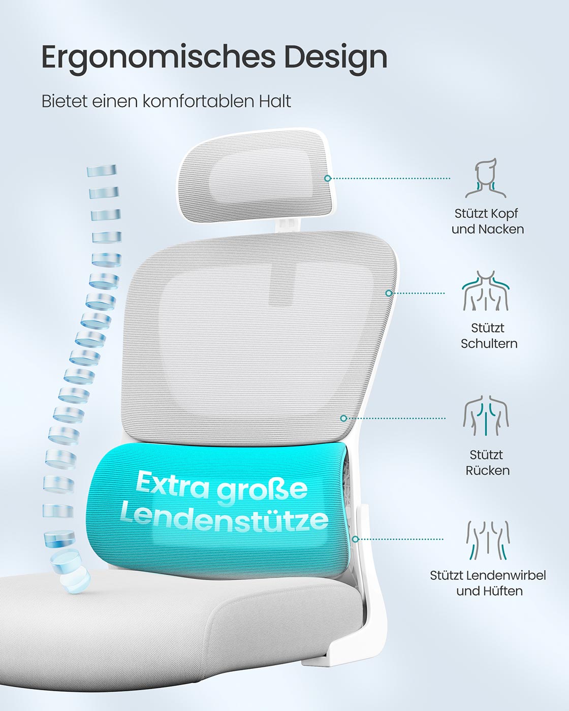 Ergonomiška biuro kėdė su tinkliniu audiniu ir sulankstomais porankiais, šviesiai pilka 4 Ergonomiška biuro kėdė su tinkliniu audiniu ir sulankstomais porankiais, šviesiai pilka 4
