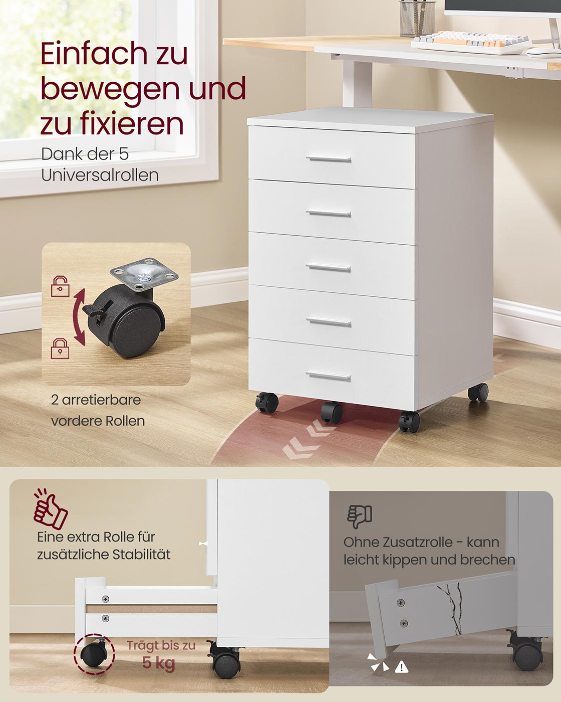 Mobili dokumentų spintelė su penkiais stalčiais, balta 5 Mobili dokumentų spintelė su penkiais stalčiais, balta 5