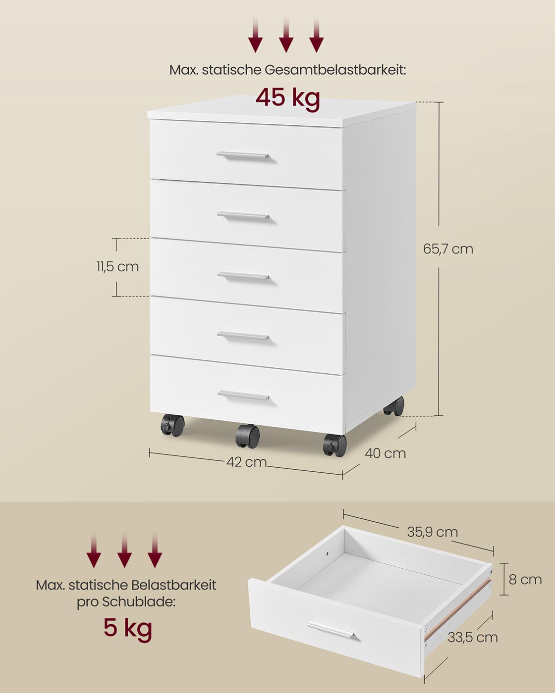 Mobili dokumentų spintelė su penkiais stalčiais, balta 6 Mobili dokumentų spintelė su penkiais stalčiais, balta 6