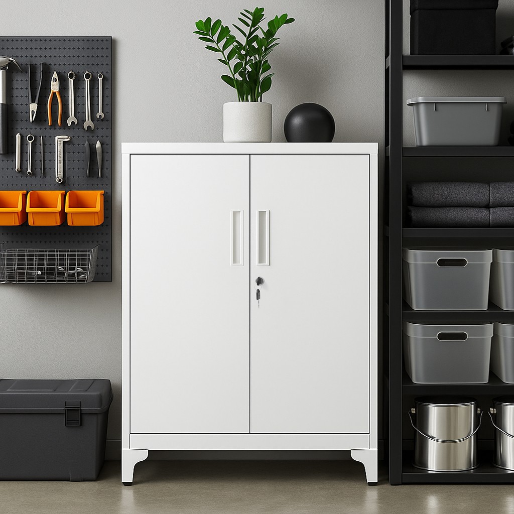 Plieninė pastatoma spintelė su užraktu, balta, 80 x 100 cm 6 Plieninė pastatoma spintelė su užraktu, balta, 80 x 100 cm 6