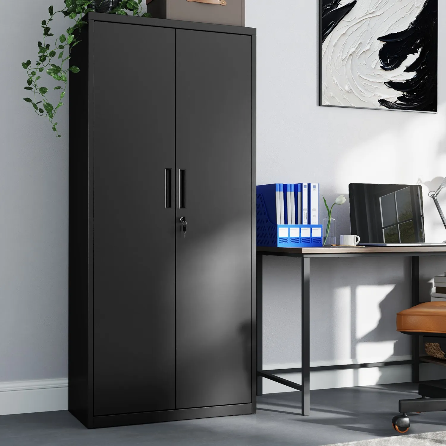 Dokumentų spinta metalinė su reguliuojamomis lentynomis 180 cm, juoda Dokumentų spinta metalinė su reguliuojamomis lentynomis 180 cm, juoda Akcija