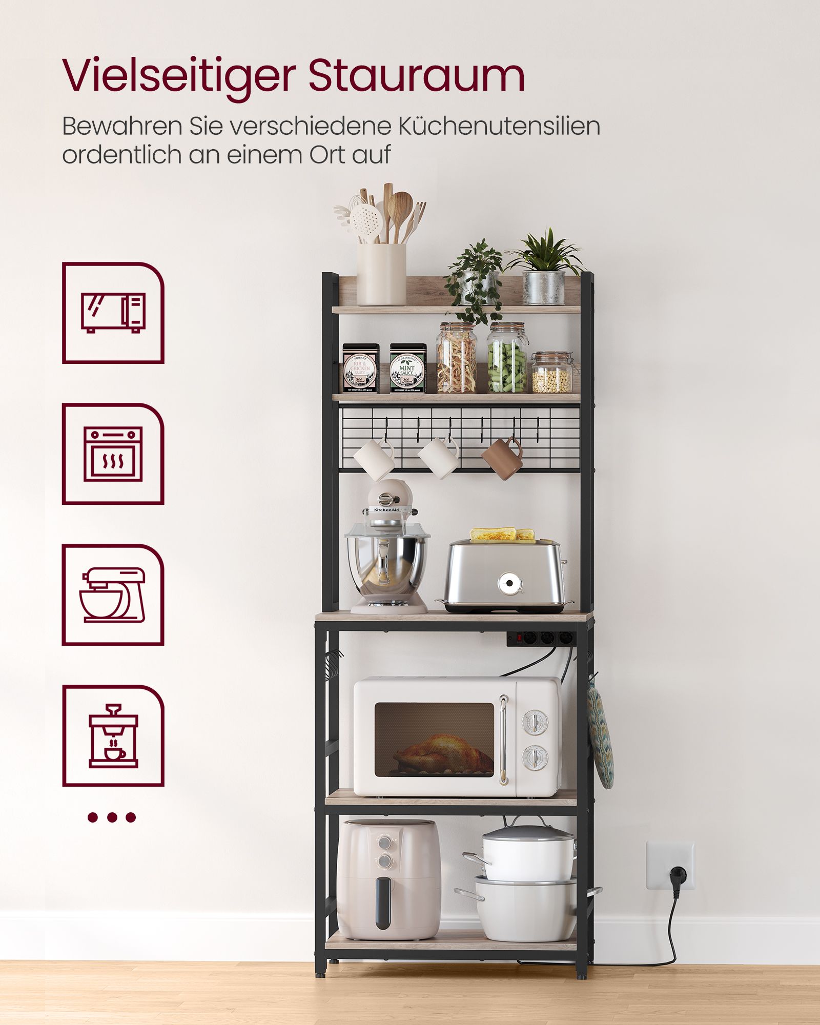 Laisvai pastatoma virtuvės lentyna su stalviršiu, pilka–juoda 3 Laisvai pastatoma virtuvės lentyna su stalviršiu, pilka–juoda 3