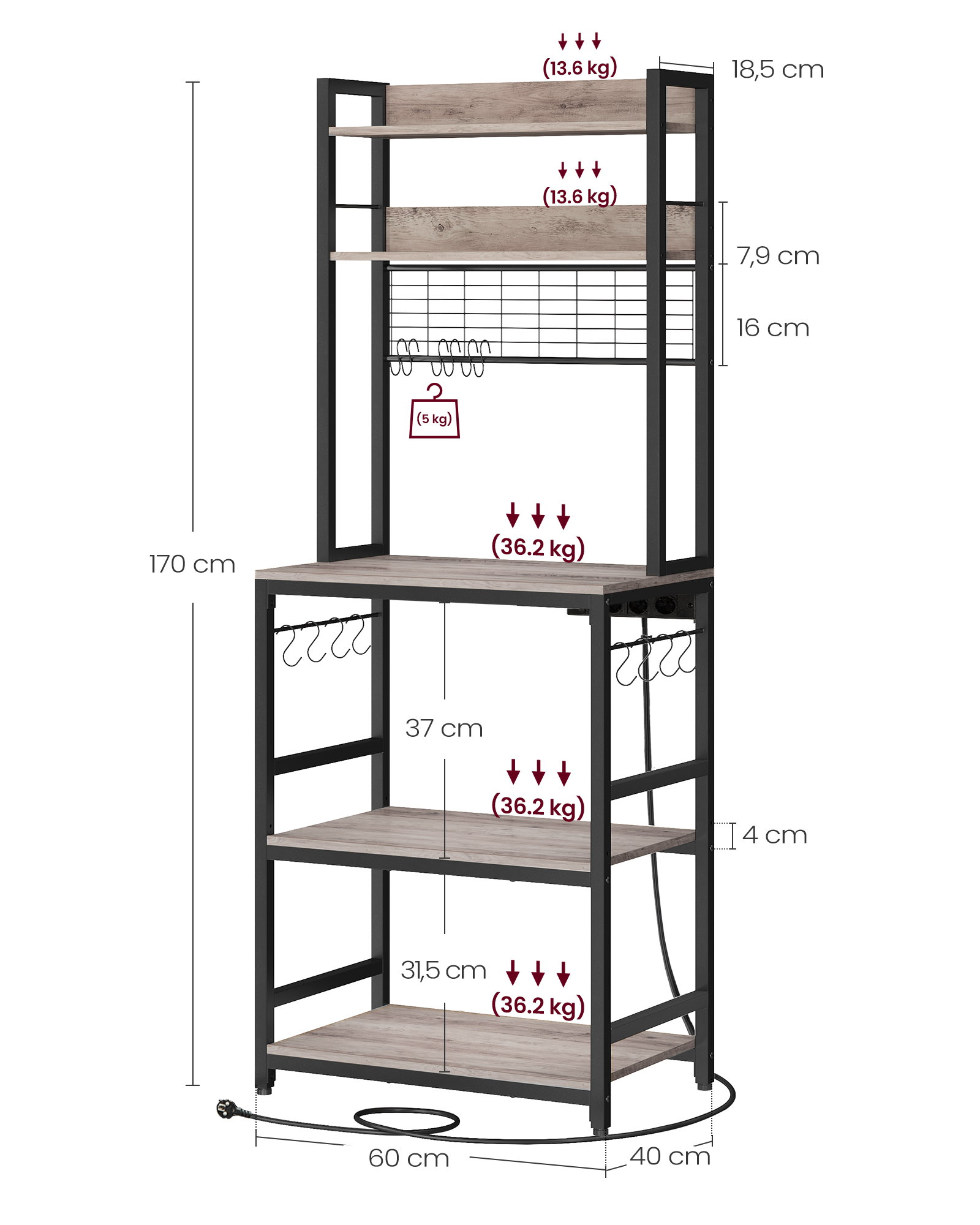 Laisvai pastatoma virtuvės lentyna su stalviršiu, pilka–juoda 7 Laisvai pastatoma virtuvės lentyna su stalviršiu, pilka–juoda 7