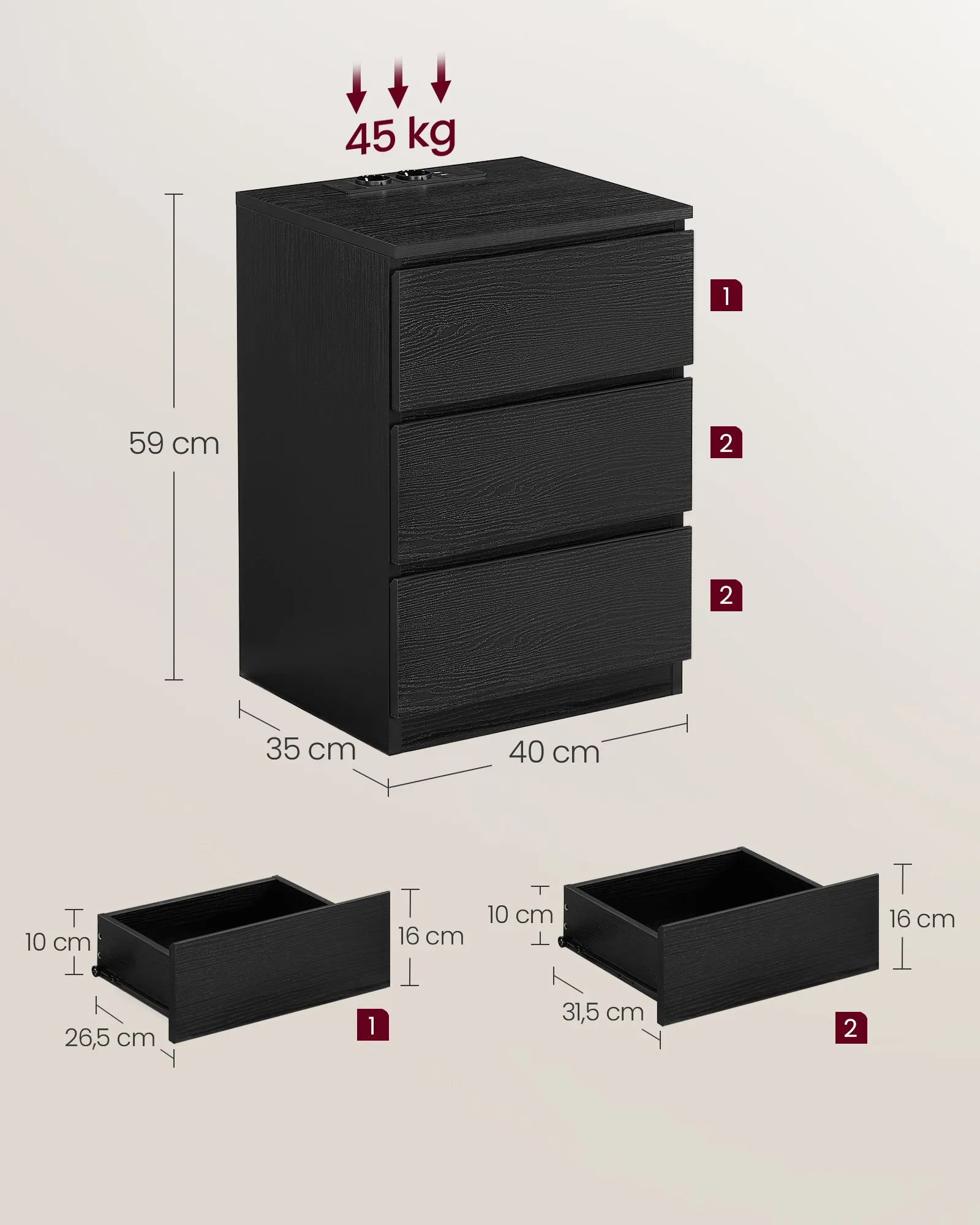 Naktinė spintelė, 3 stalčių, moderni, juoda Naktinė spintelė, 3 stalčių, moderni, juoda Akcija
