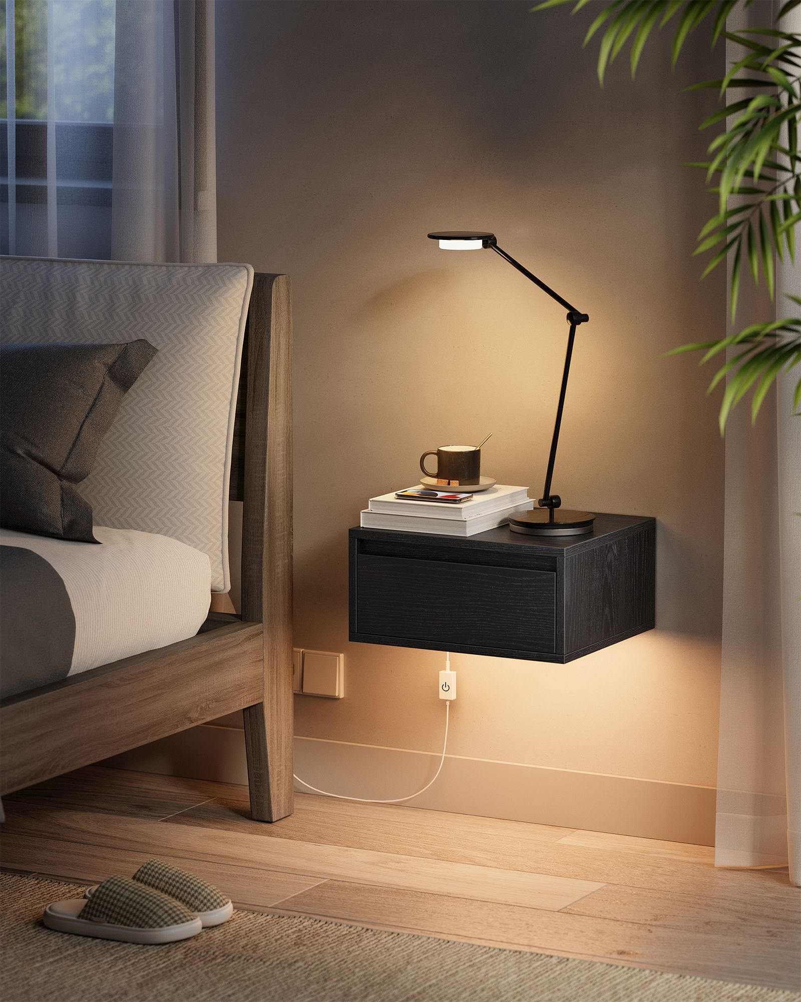 Pakabinamos naktinės spintelės, 2 vnt. komplektas, juodos spalvos 2 Pakabinamos naktinės spintelės, 2 vnt. komplektas, juodos spalvos 2