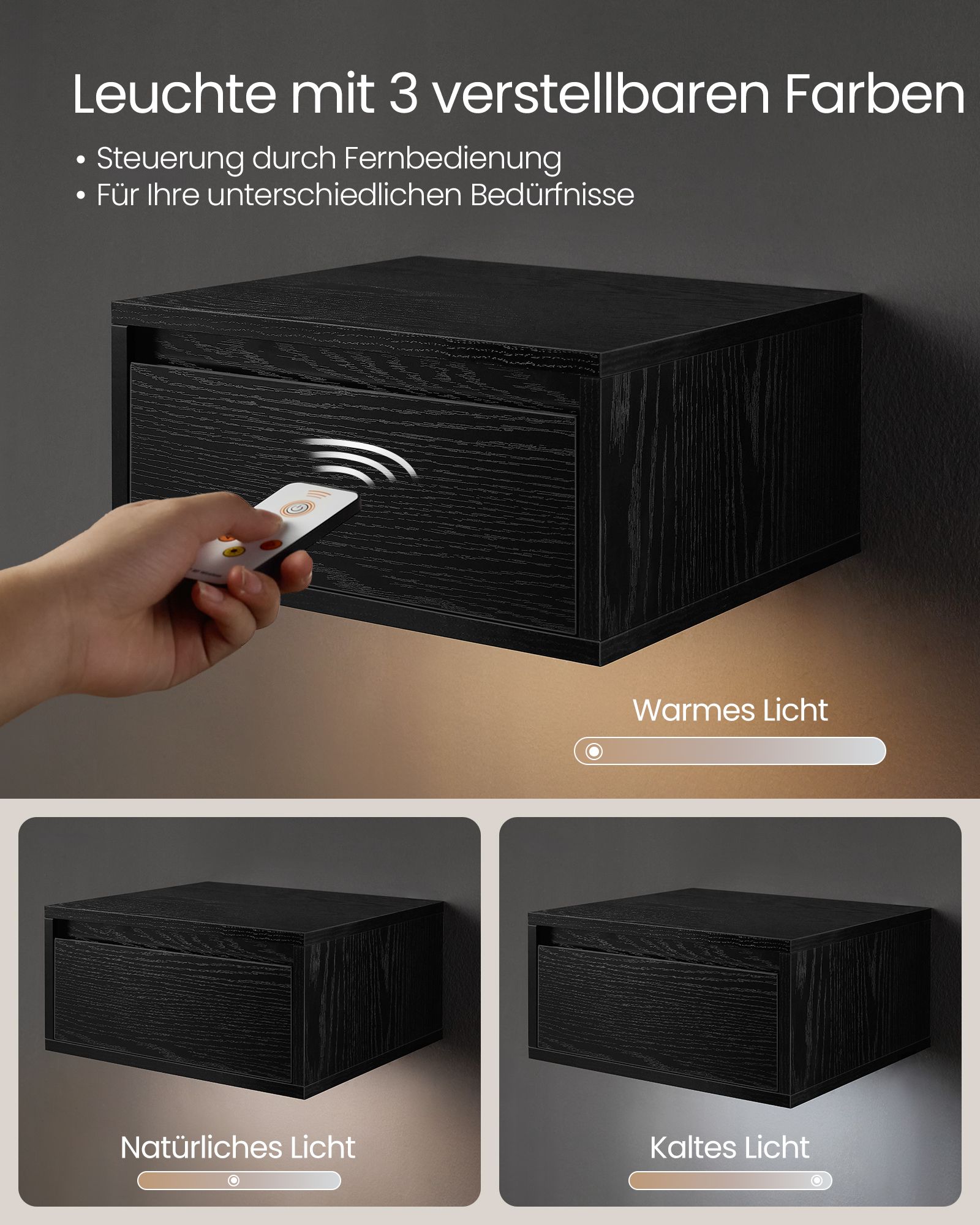 Pakabinamos naktinės spintelės, 2 vnt. komplektas, juodos spalvos 4 Pakabinamos naktinės spintelės, 2 vnt. komplektas, juodos spalvos 4