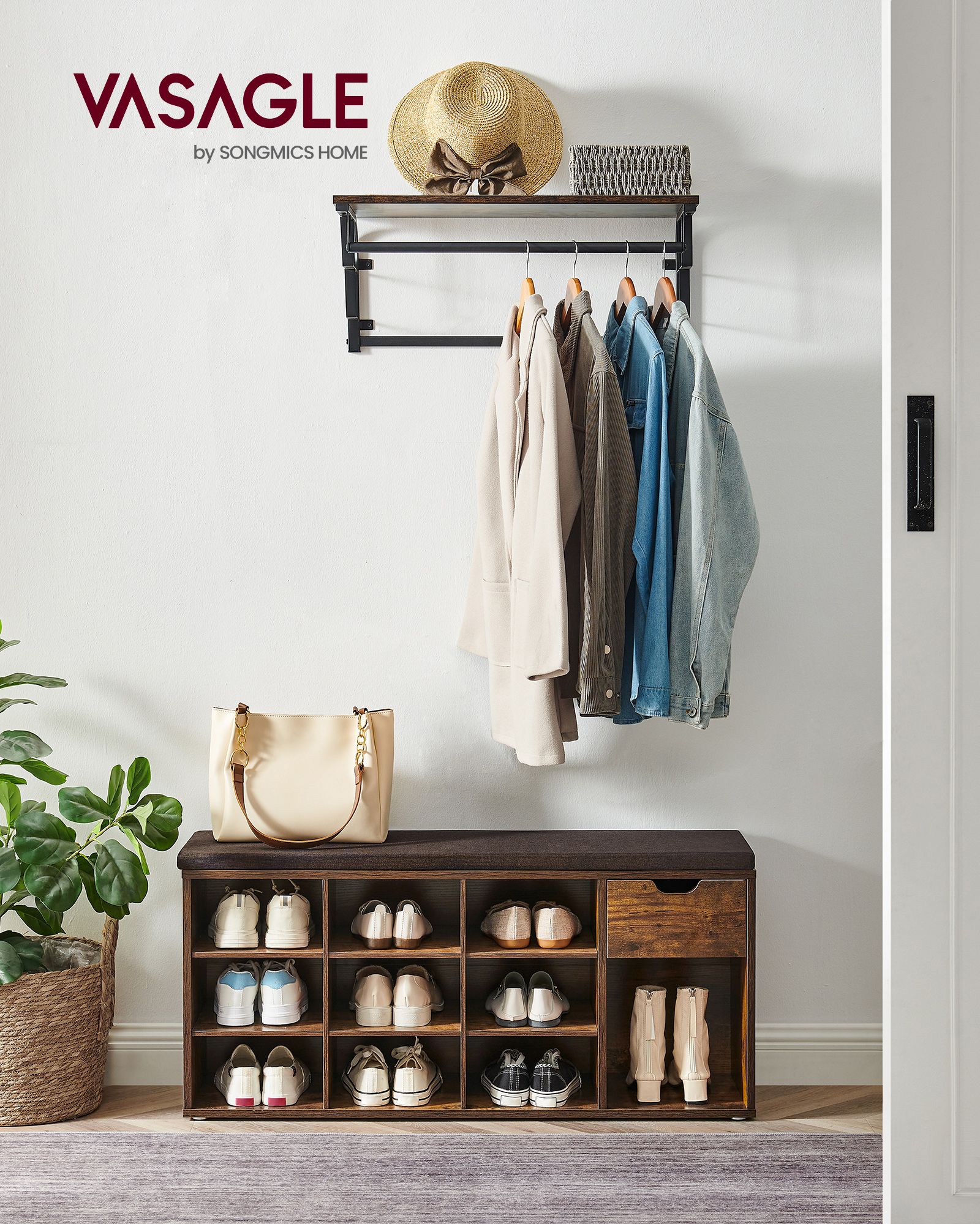 Batų suoliukas su stalčiumi rudos spalvos 104 cm Batų suoliukas su stalčiumi rudos spalvos 104 cm Akcija