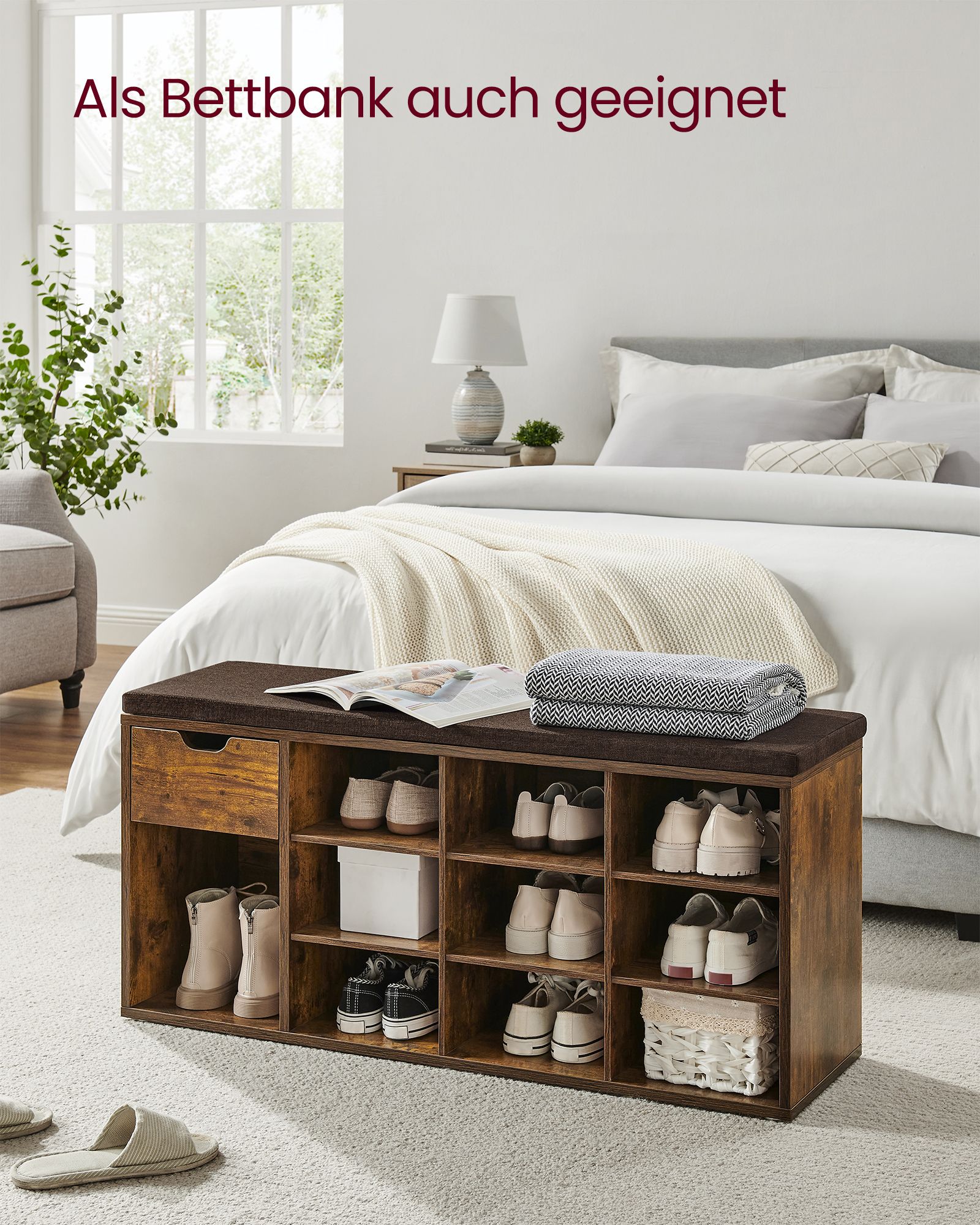 Batų suoliukas su stalčiumi rudos spalvos 104 cm Batų suoliukas su stalčiumi rudos spalvos 104 cm Akcija