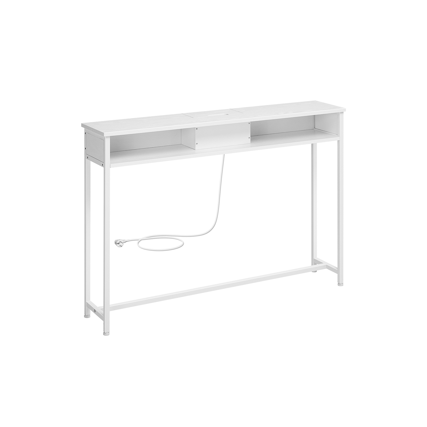 Baltas konsolinis staliukas su atviromis lentynėlėmis Baltas konsolinis staliukas su atviromis lentynėlėmis
