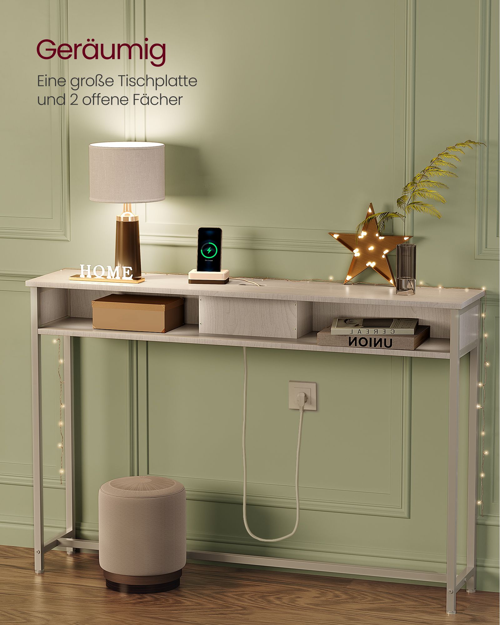 Baltas konsolinis staliukas su atviromis lentynėlėmis 4 Baltas konsolinis staliukas su atviromis lentynėlėmis 4