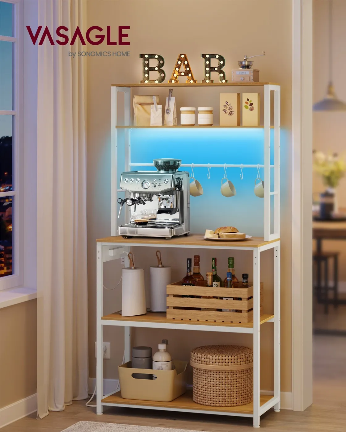 Virtuvės lentyna su LED apšvietimu ir stalviršiu, auksinio ąžuolo–matinės baltos spalvos Virtuvės lentyna su LED apšvietimu ir stalviršiu, auksinio ąžuolo–matinės baltos spalvos Lentynos