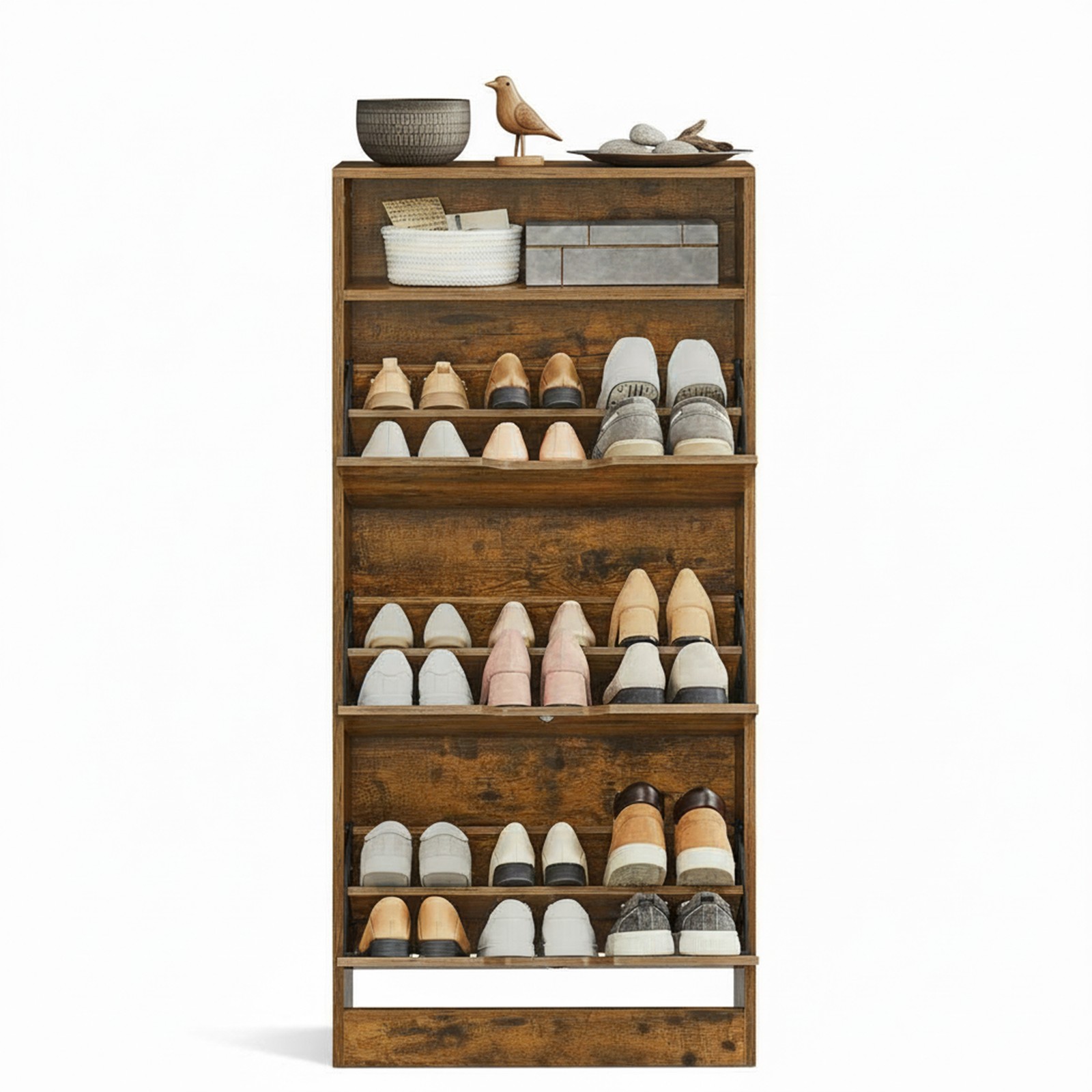 Batų spintelė su 3 atveriamomis durelėmis ir lentyna, ruda Batų spintelė su 3 atveriamomis durelėmis ir lentyna, ruda Akcija