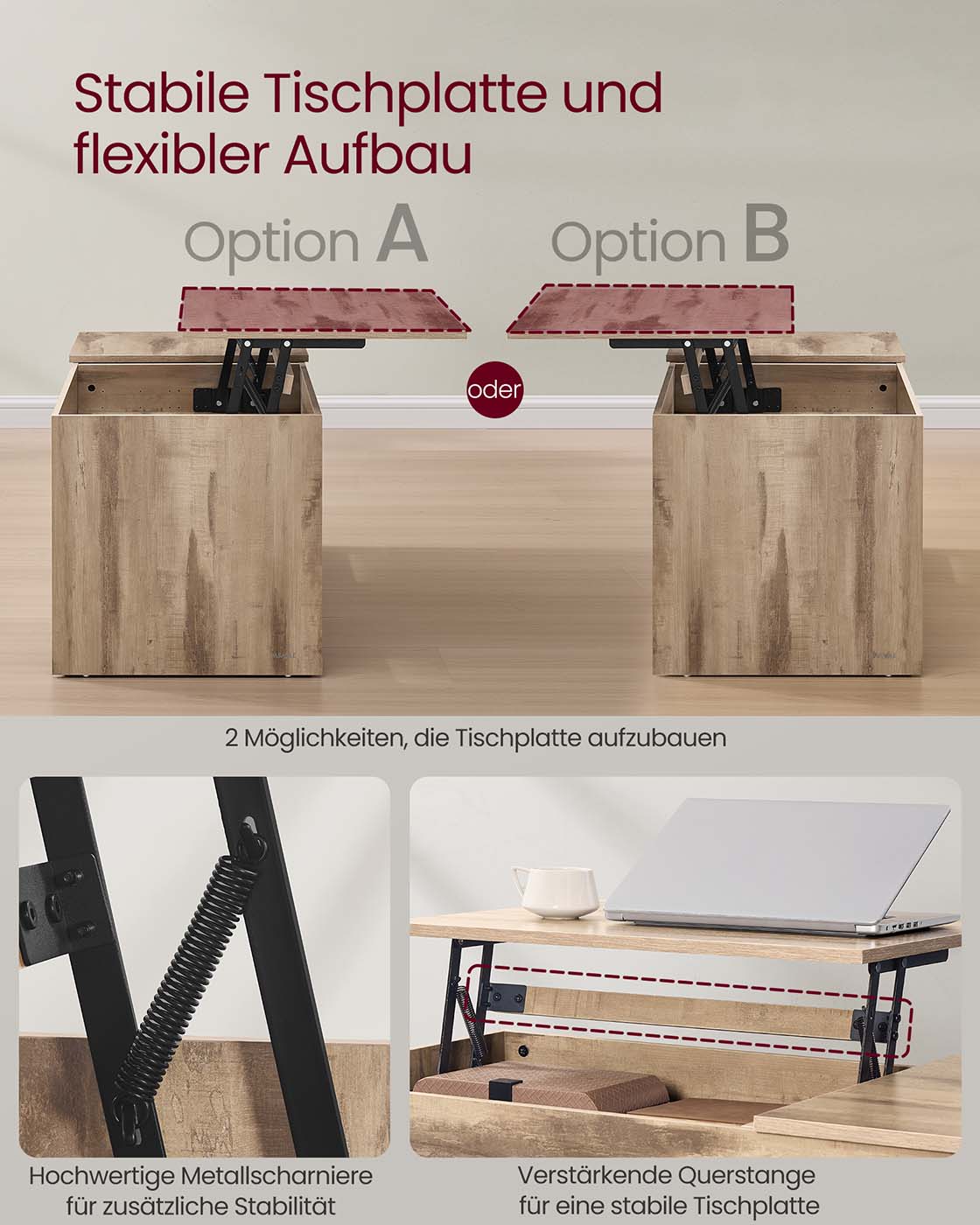 Kavos staliukas su 2 stalčiais ir skyriais, pakeliamais stalviršiais, rudos spalvos 5 Kavos staliukas su 2 stalčiais ir skyriais, pakeliamais stalviršiais, rudos spalvos 5