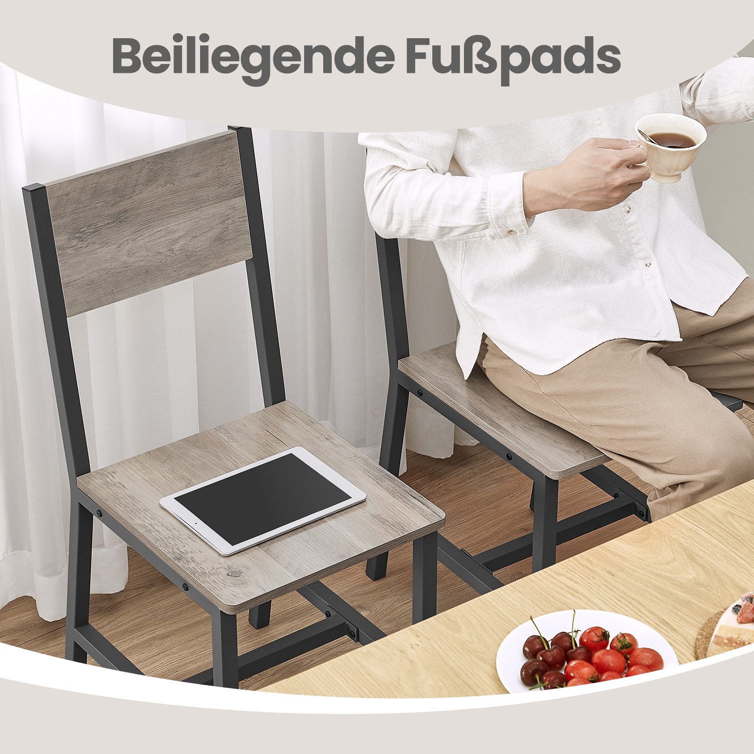 Valgomojo kėdžių komplektas, 2 vnt., pilkšvos spalvos 4 Valgomojo kėdžių komplektas, 2 vnt., pilkšvos spalvos 4