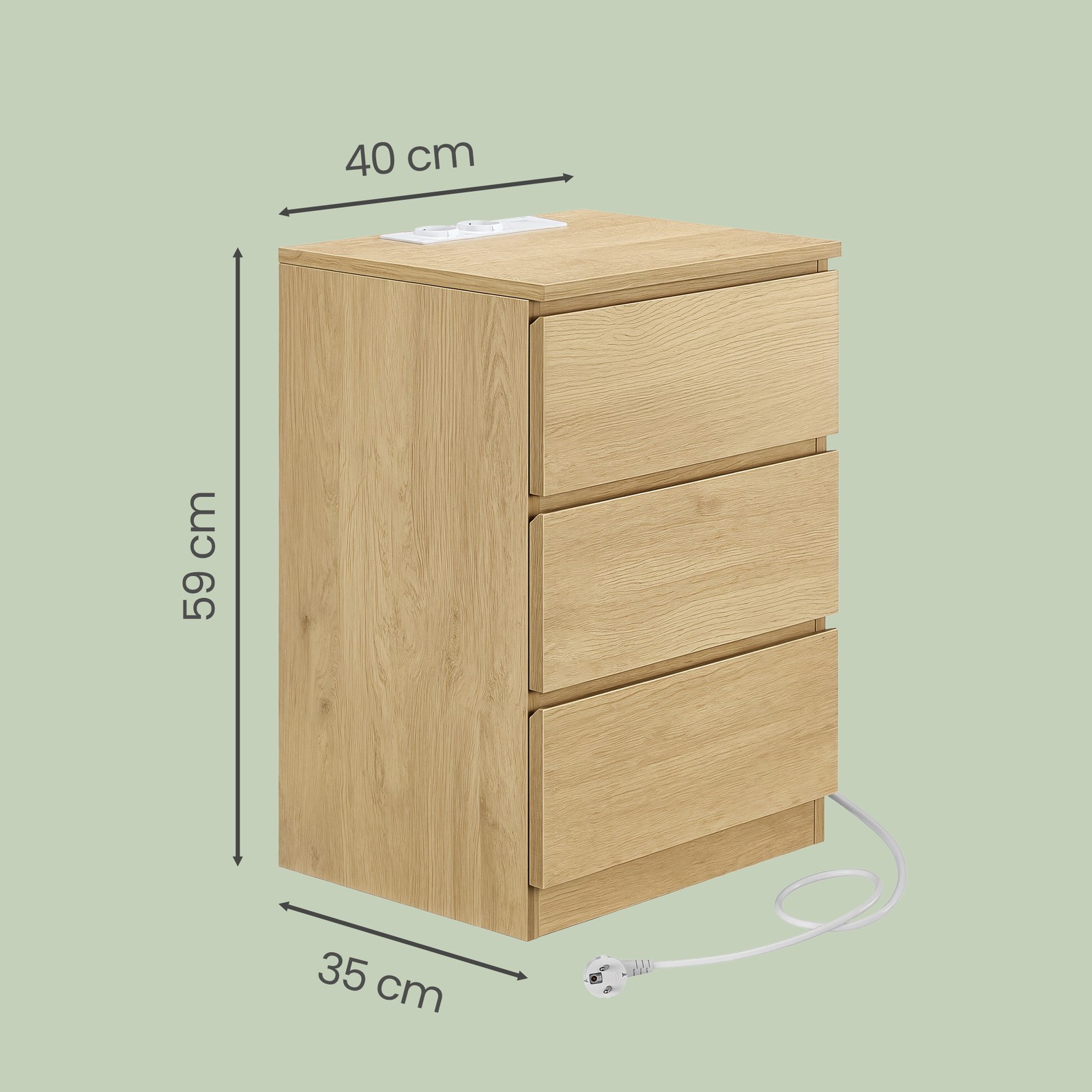 Naktiniai staliukai, 2 vnt. komplektas su 3 stalčiais, šviesios medienos spalvos 3 Naktiniai staliukai, 2 vnt. komplektas su 3 stalčiais, šviesios medienos spalvos 3