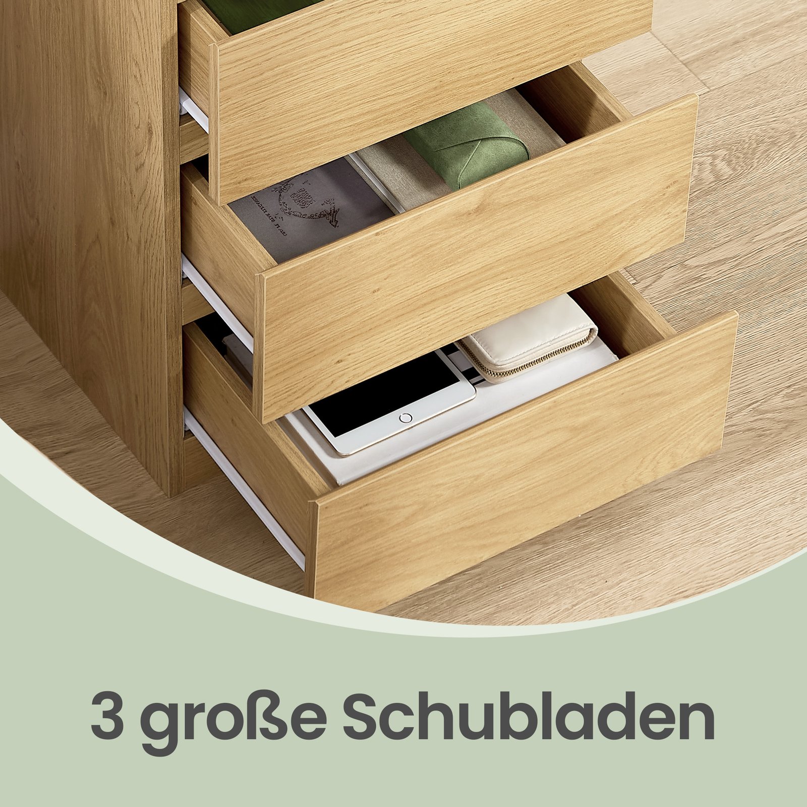 Naktiniai staliukai, 2 vnt. komplektas su 3 stalčiais, šviesios medienos spalvos 6 Naktiniai staliukai, 2 vnt. komplektas su 3 stalčiais, šviesios medienos spalvos 6