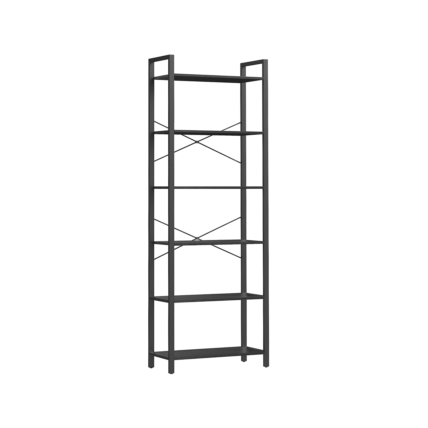 6 pakopų knygų lentyna su plieniniu rėmu, juodos spalvos 6 pakopų knygų lentyna su plieniniu rėmu, juodos spalvos