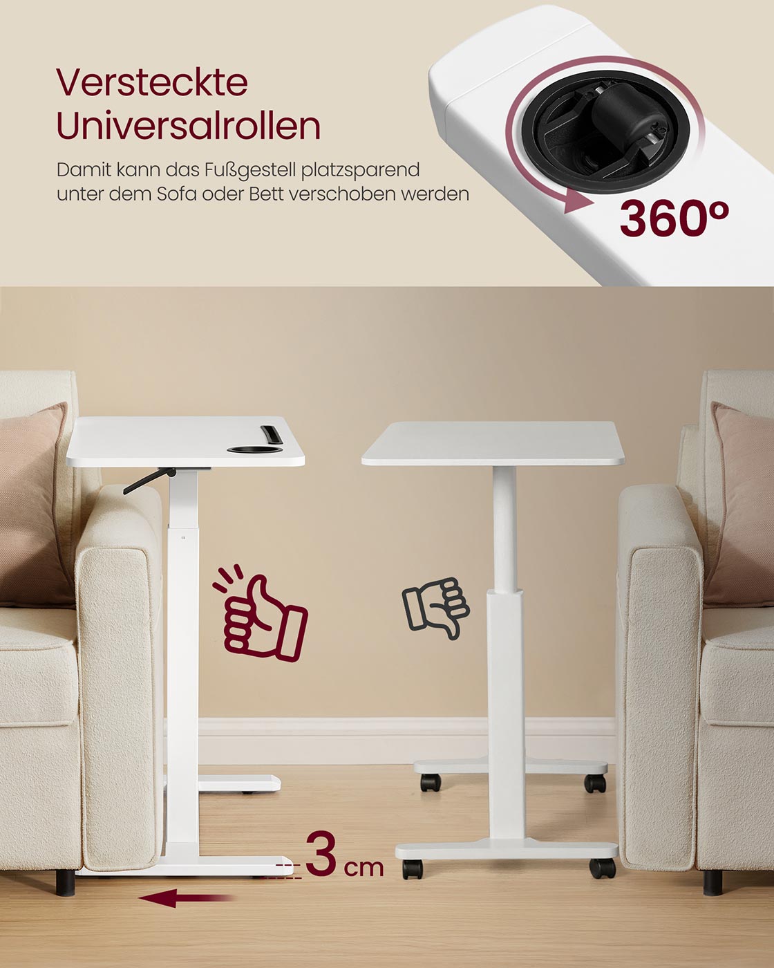 Pakeliamas kompaktiškas rašomasis stalas 70 x 40 cm, baltos spalvos 4 Pakeliamas kompaktiškas rašomasis stalas 70 x 40 cm, baltos spalvos 4