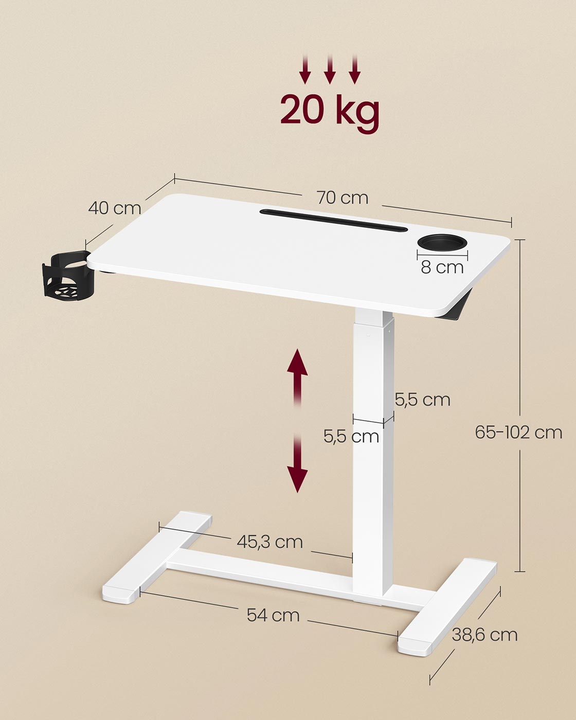 Pakeliamas kompaktiškas rašomasis stalas 70 x 40 cm, baltos spalvos 6 Pakeliamas kompaktiškas rašomasis stalas 70 x 40 cm, baltos spalvos 6