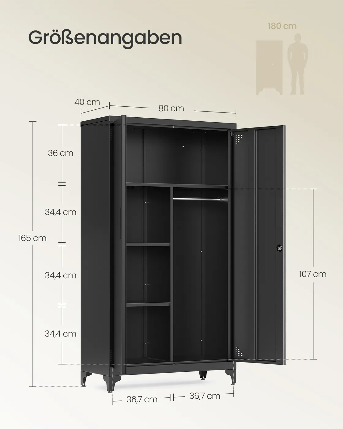 Metalinė spinta su 2 durelėmis ir skersiniu pakaboms juoda 165 cm Metalinė spinta su 2 durelėmis ir skersiniu pakaboms juoda 165 cm Akcija