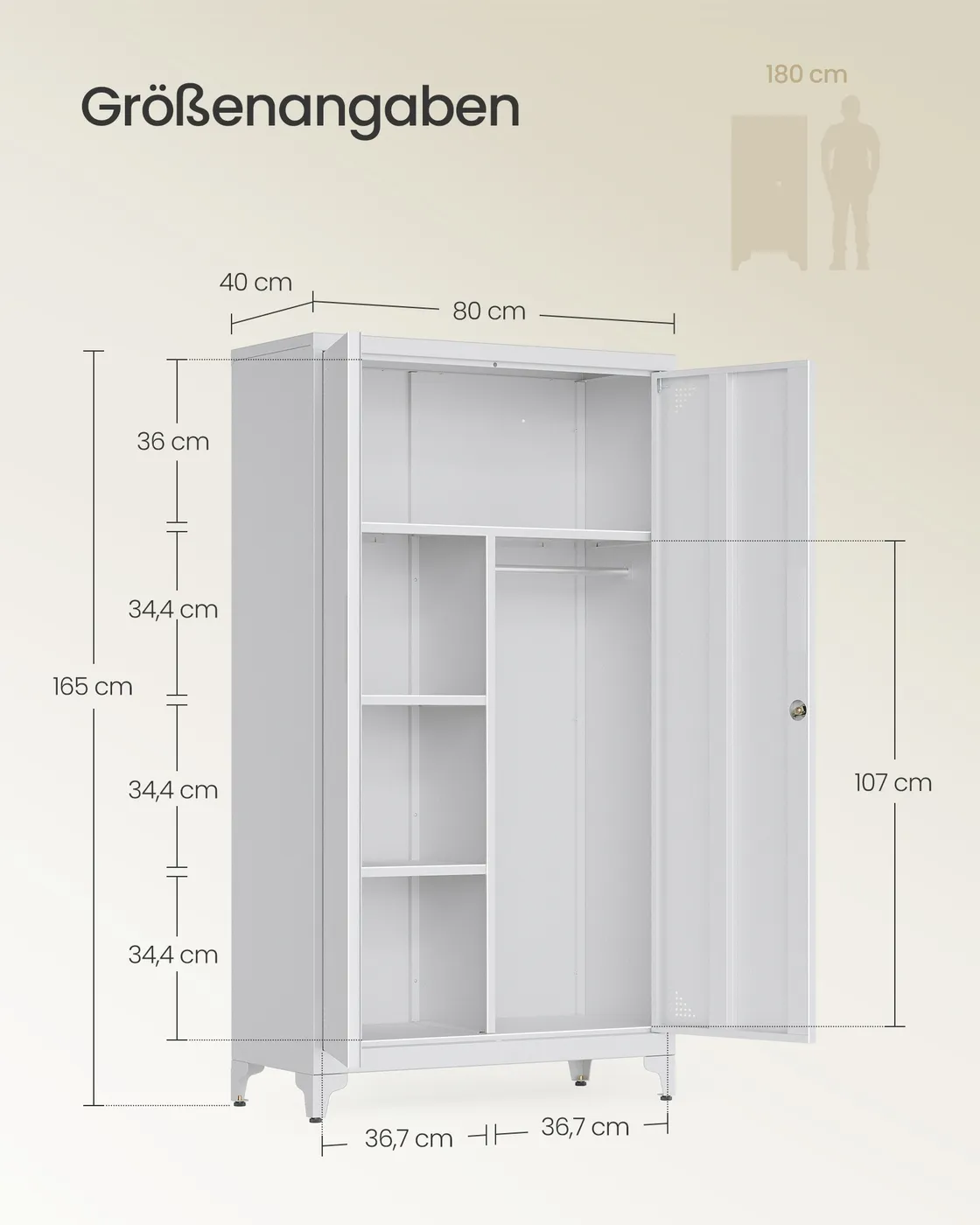 Metalinė spinta su 2 durelėmis ir pakabinimo skersiniu šviesiai pilka 165 cm Metalinė spinta su 2 durelėmis ir pakabinimo skersiniu šviesiai pilka 165 cm Biuras