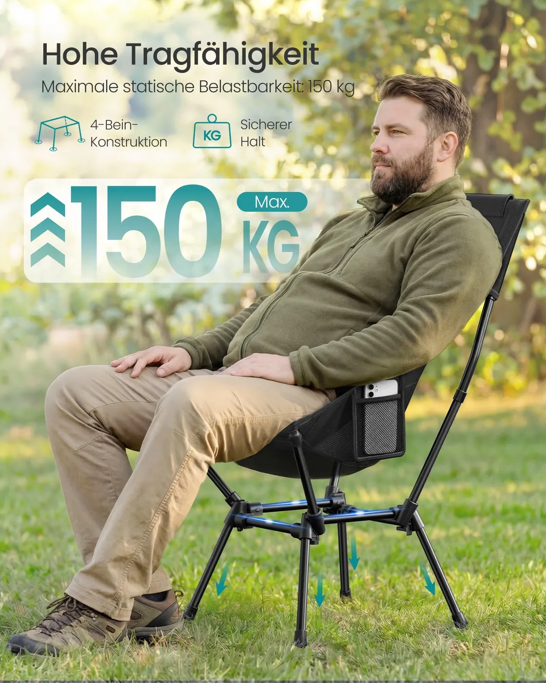 Sulankstoma turistinė kėdė su galvos atrama iki 150 kg juoda Sulankstoma turistinė kėdė su galvos atrama iki 150 kg juoda Akcija