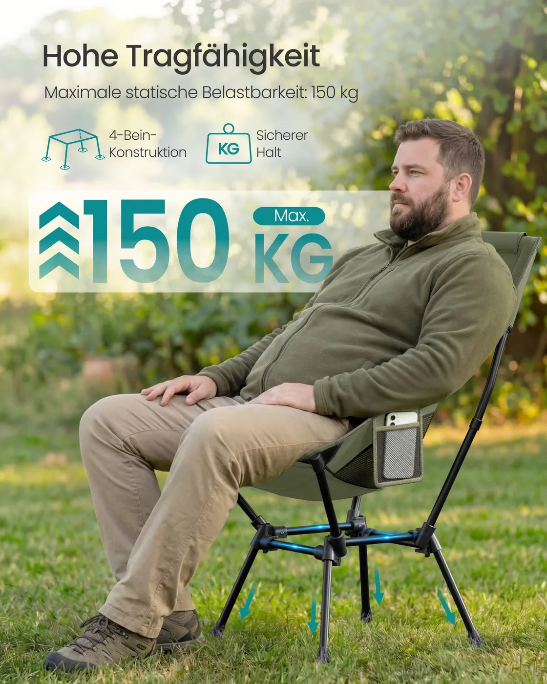 Sulankstoma turistinė kėdė su galvos atrama iki 150 kg žalia Sulankstoma turistinė kėdė su galvos atrama iki 150 kg žalia Akcija