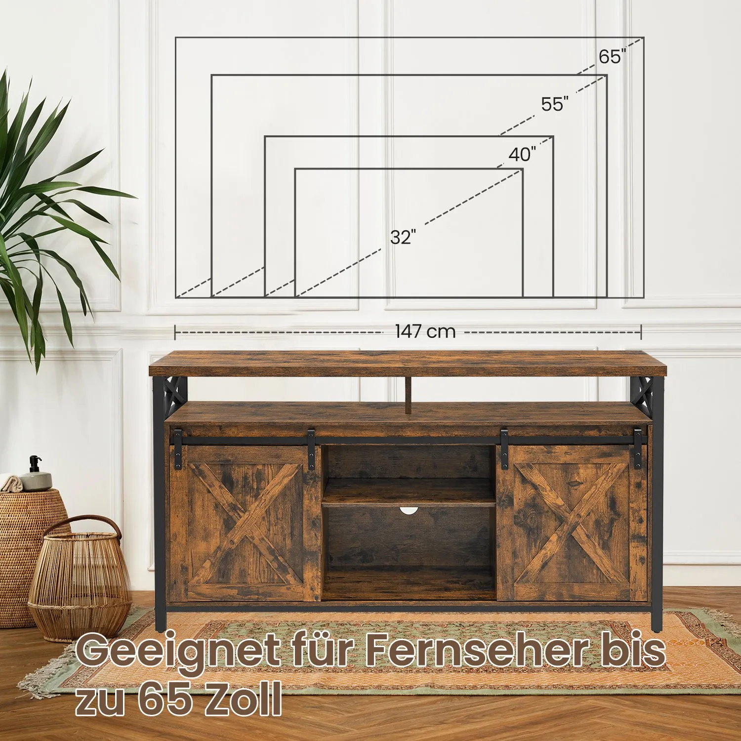 TV spintelė su 2 stumdomom durelėmis ruda-juoda 147cm TV spintelė su 2 stumdomom durelėmis ruda-juoda 147cm Akcija