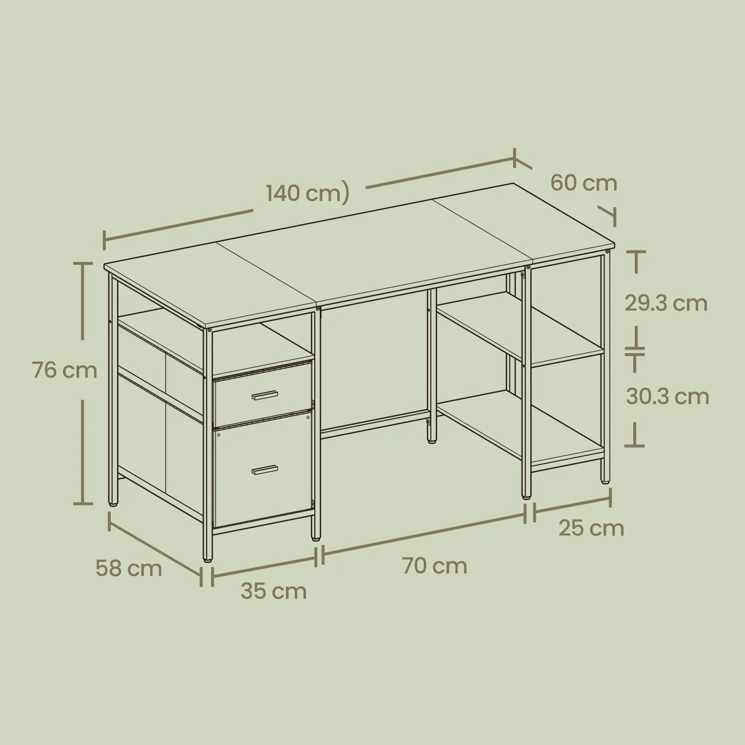 Rašomasis stalas su 3 lentynomis ir 2 stalčiais 140 x 60 cm Rašomasis stalas su 3 lentynomis ir 2 stalčiais 140 x 60 cm Akcija