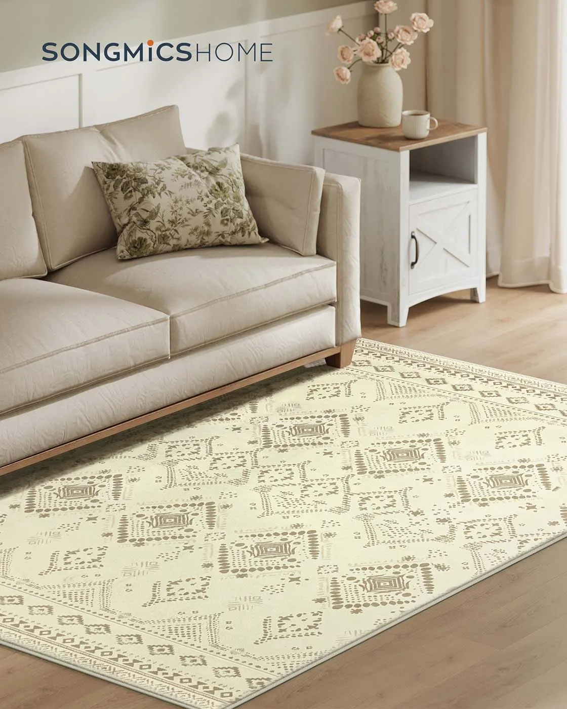 Boho stiliaus kilimas 120 x 170 cm smėlio spalvos Boho stiliaus kilimas 120 x 170 cm smėlio spalvos Akcija